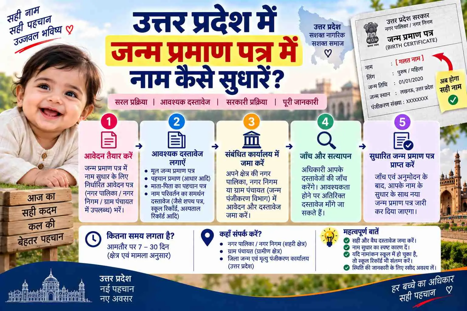 जन्म प्रमाण पत्र में नाम सुधार