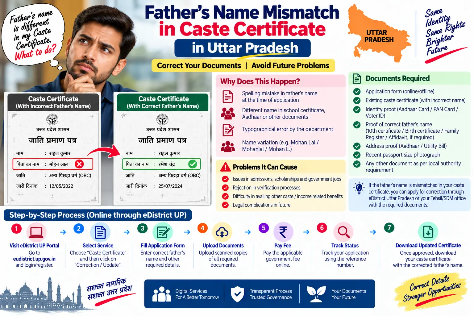 Father's name mismatch in a caste certificate in Uttar Pradesh