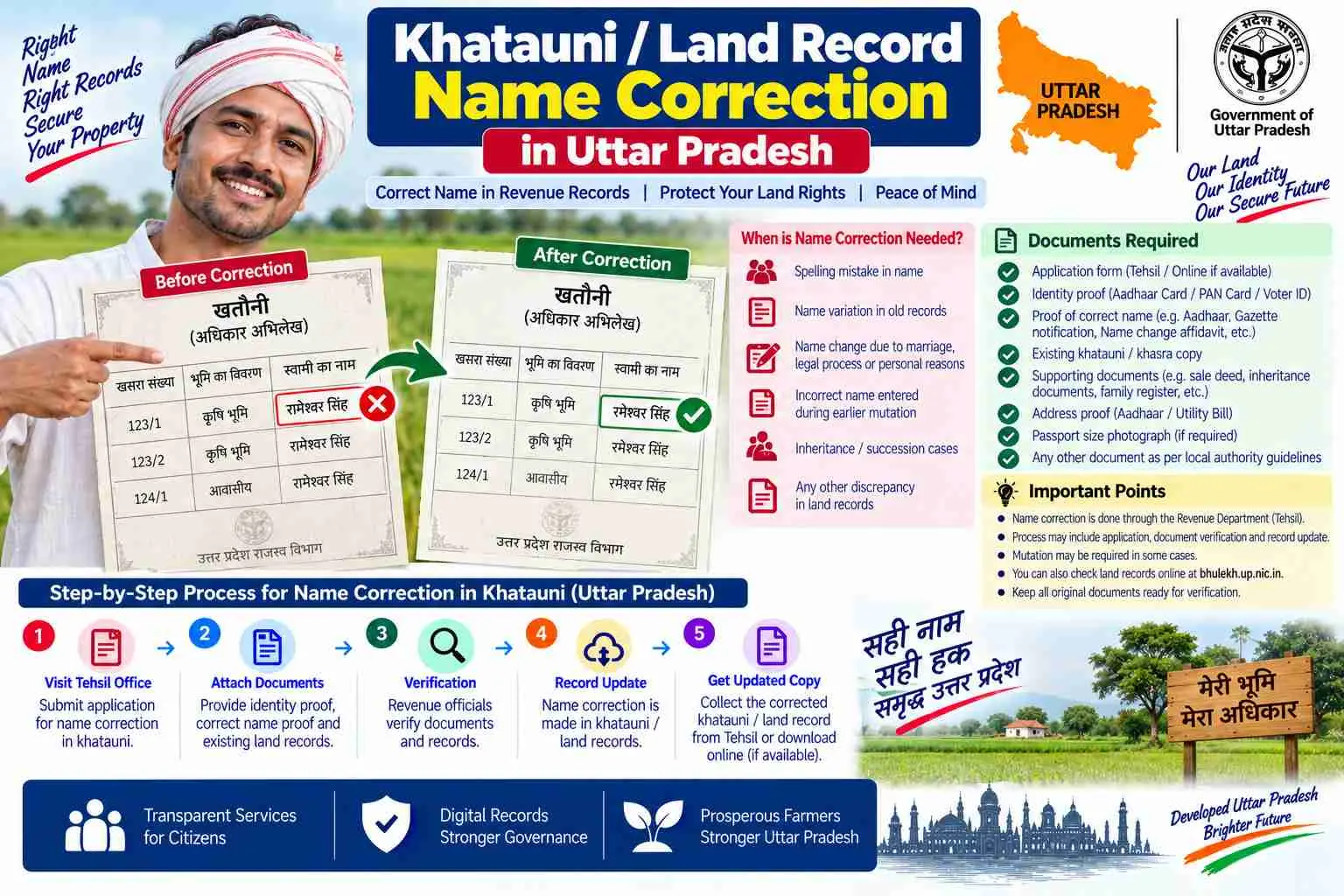 Khatauni and land record name correction in Uttar Pradesh
