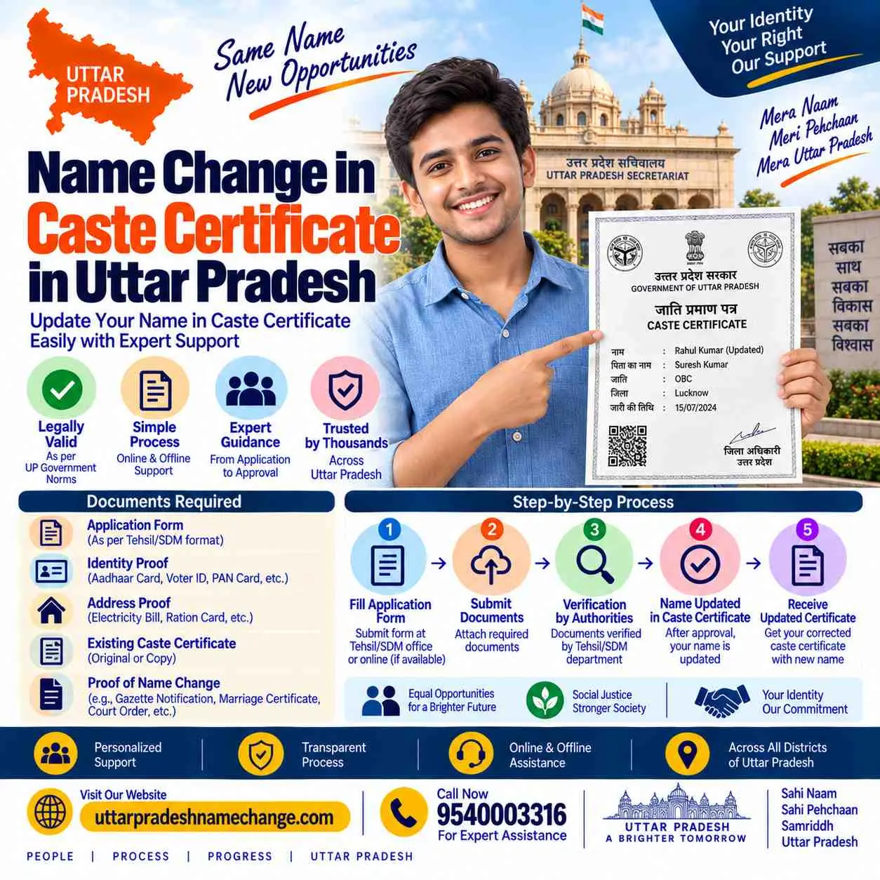 Name change in caste certificate in Uttar Pradesh through e-District and the Tehsil