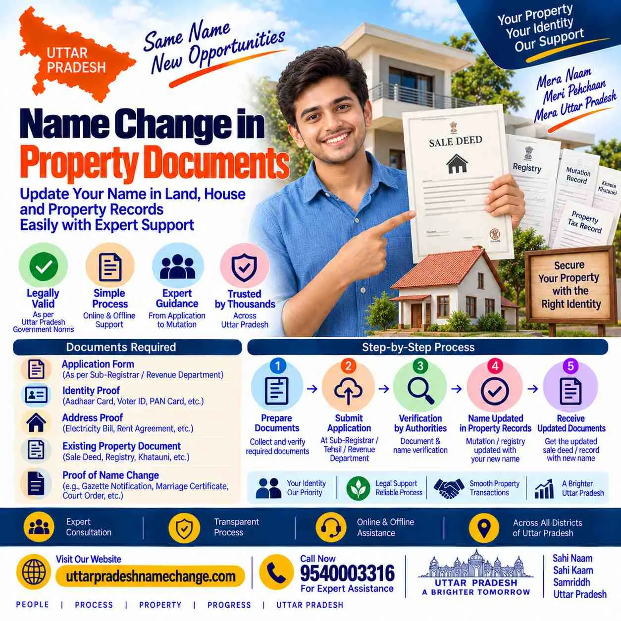 Name change in property documents in Uttar Pradesh across Khatauni, house tax, UPPCL and the registry