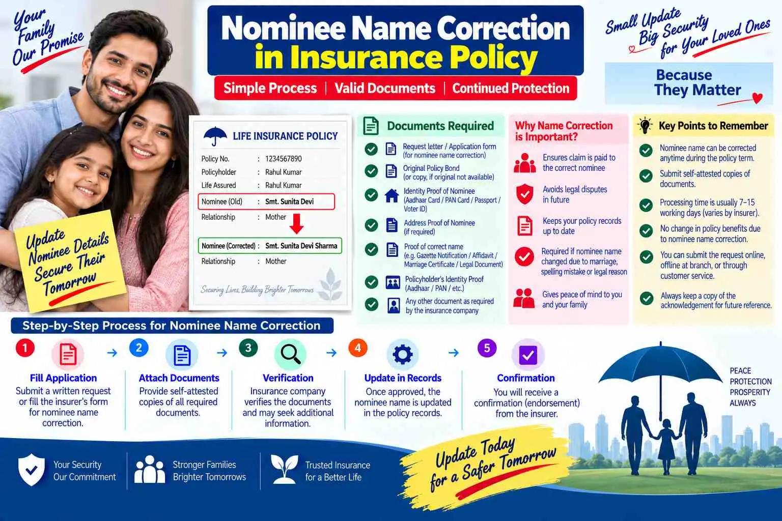 Nominee name correction in an insurance policy in Uttar Pradesh