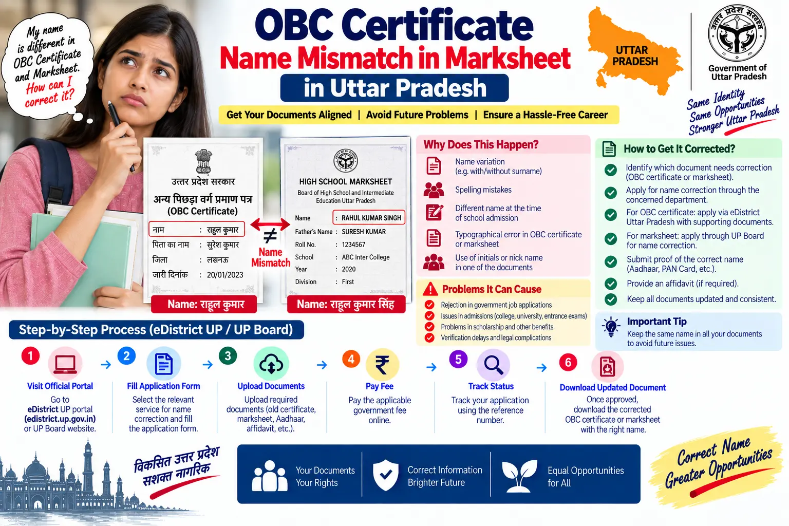 OBC certificate name mismatch with marksheet in Uttar Pradesh