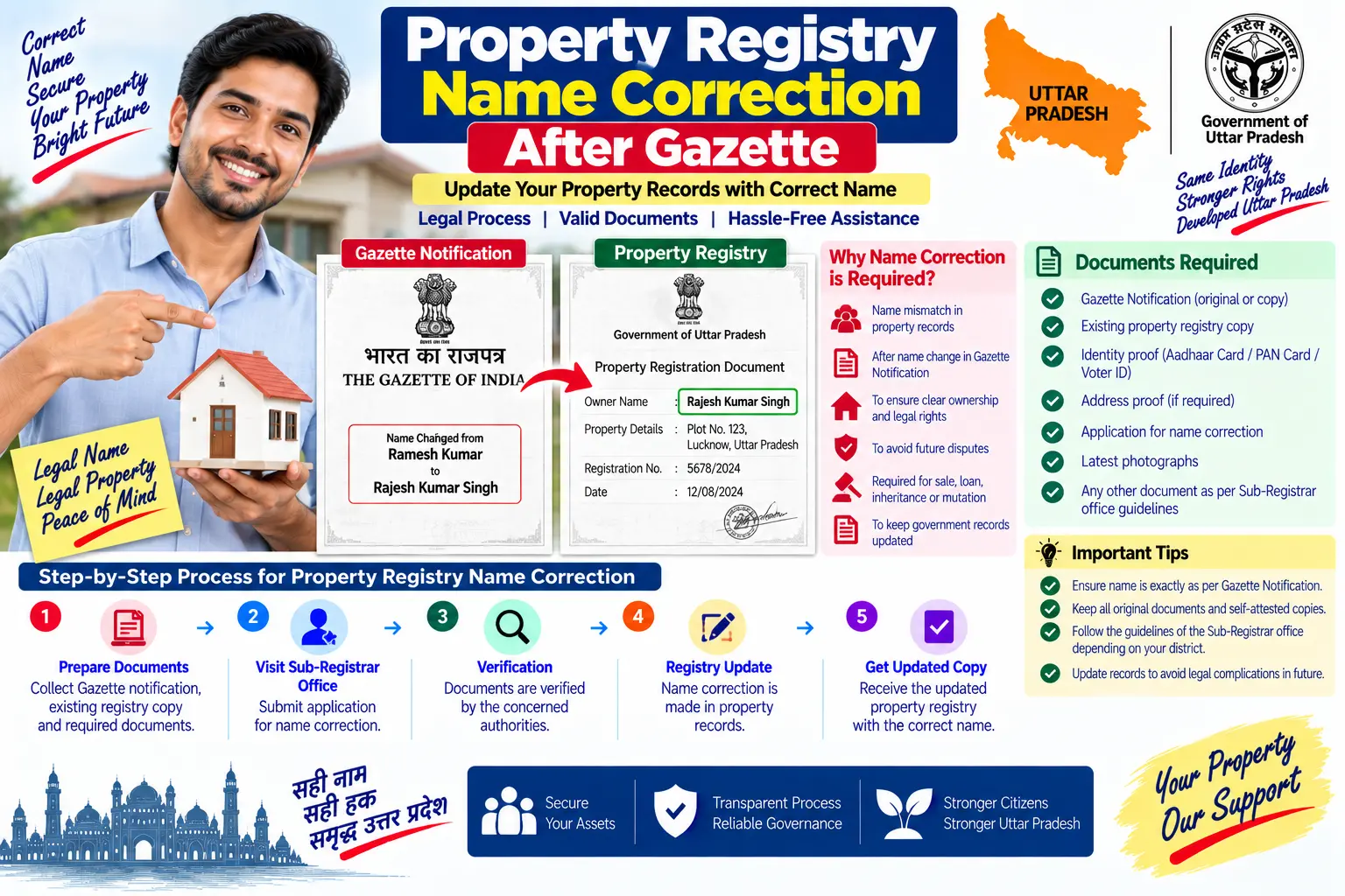 Property registry name correction after a gazette name change in Uttar Pradesh
